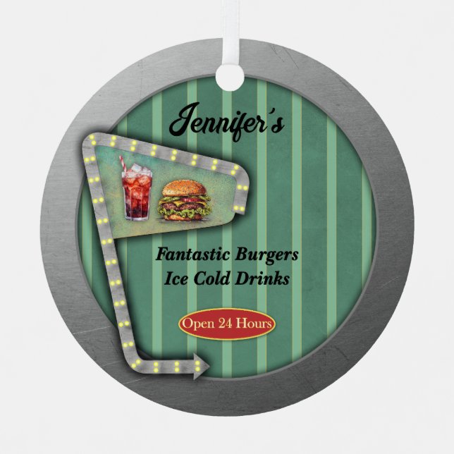 Fun Retro Diner Sign Metal Tree Decoration (Front)