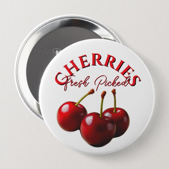 Fun retro fresh picked cherries 10 cm round badge (Front & Back)