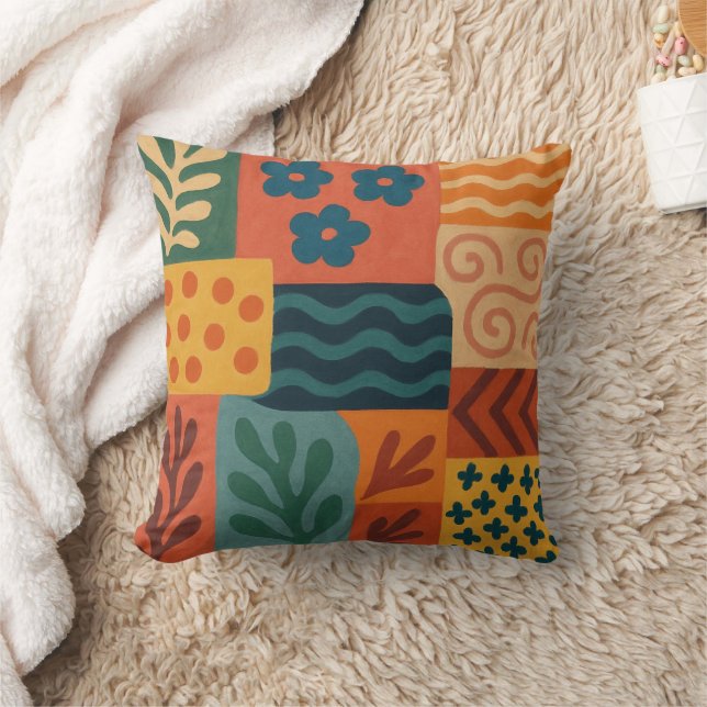 Fun Retro Garden Collage Pattern Motif Cushion (Blanket)