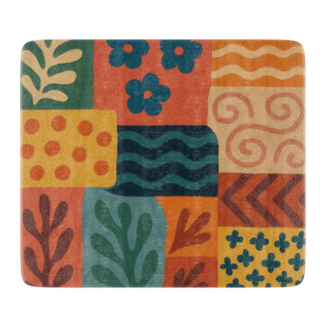 Fun Retro Garden Collage Pattern Motif Cutting Board (Front)