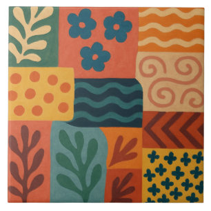 Fun Retro Garden Collage Pattern Motif Tile