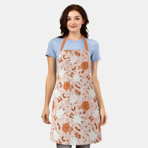 Fun Retro Ghost & Jack-O-Lantern Pattern Apron