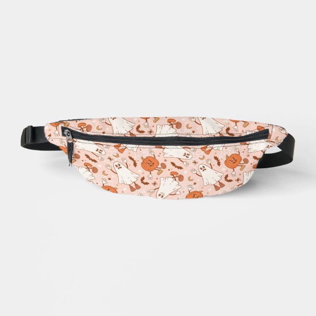Fun Retro Ghost & Jack-O-Lantern Pattern Bum Bags (Front)
