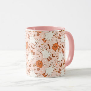 Fun Retro Ghost & Jack-O-Lantern Pattern Mug