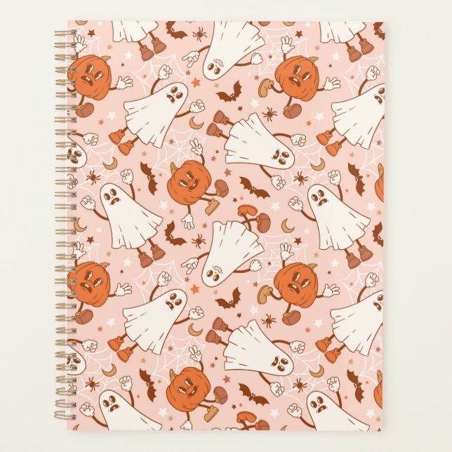 Fun Retro Ghost & Jack-O-Lantern Pattern Planner (Front)