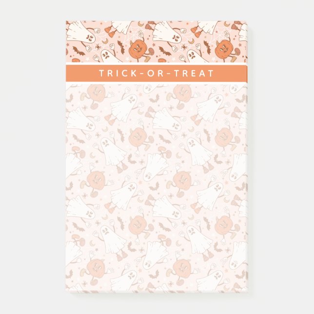 Fun Retro Ghost & Jack-O-Lantern Pattern Post-it Notes (Front)