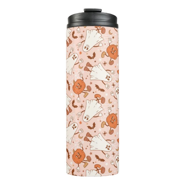 Fun Retro Ghost & Jack-O-Lantern Pattern Thermal Tumbler (Front)