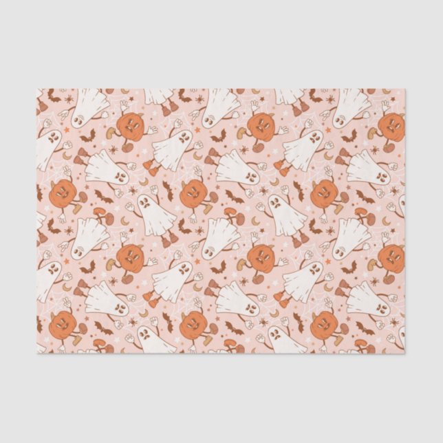 Fun Retro Ghost & Jack-O-Lantern Pattern Tissue Paper (Front)