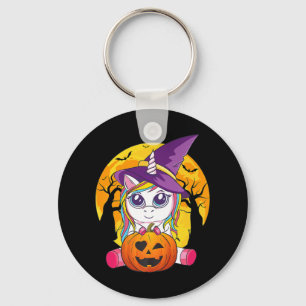 Fun Retro Halloween Gifts Cute Witchy Unicorn Girl Key Ring