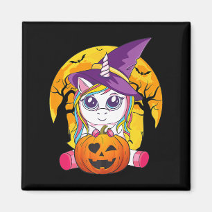 Fun Retro Halloween Gifts Cute Witchy Unicorn Girl Magnet