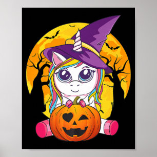 Fun Retro Halloween Gifts Cute Witchy Unicorn Girl Poster