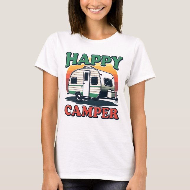 Fun Retro Happy Camper Women's White T-Shirt (Front)