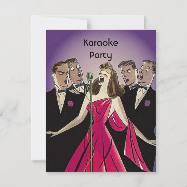 Fun Retro Karaoke Singing Party Social Invitations (Front)