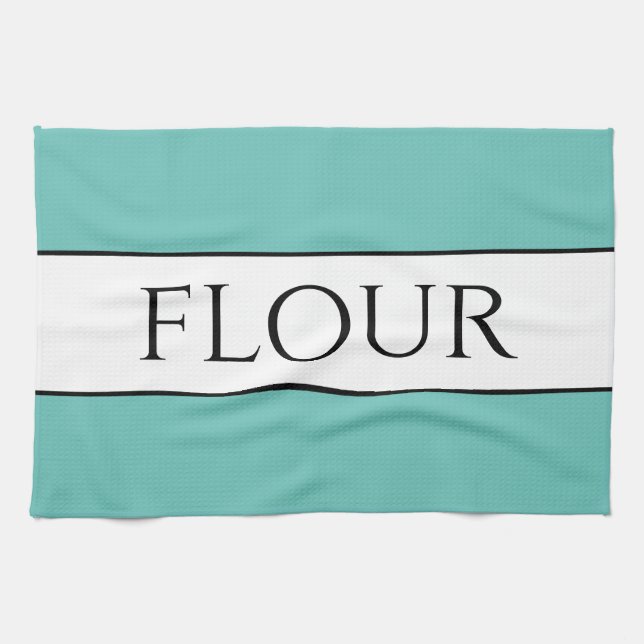 Fun Retro Light Teal Black White FLOUR Stripes Tea Towel (Horizontal)