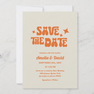 fun retro modern groovy orange wedding invitation