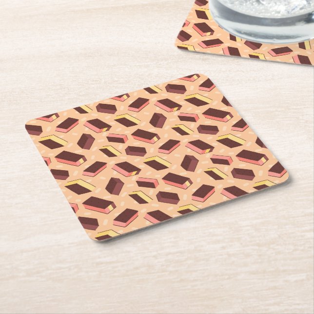 Fun Retro Neapolitan Ice Cream Sandwich Square Paper Coaster (Angled)