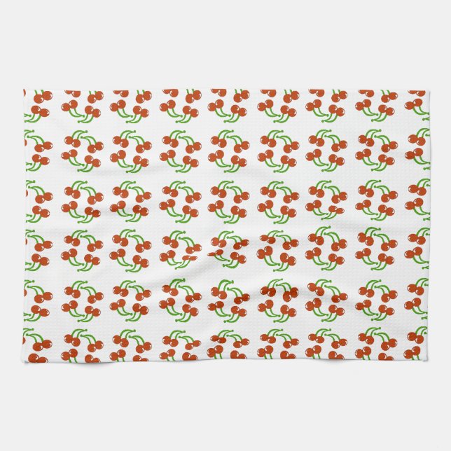 Fun Retro Nostalgia Red Cherry Pattern Tea Towel (Horizontal)