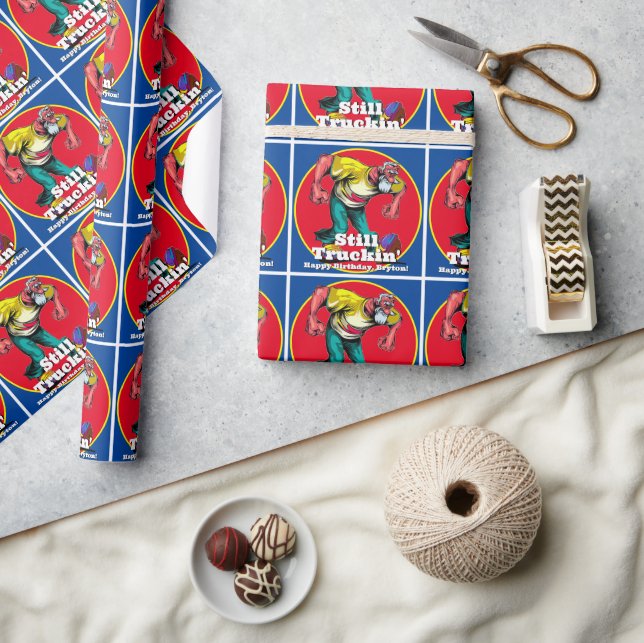 Fun Retro Old Man Still Truckin' Wrapping Paper (Crafts)