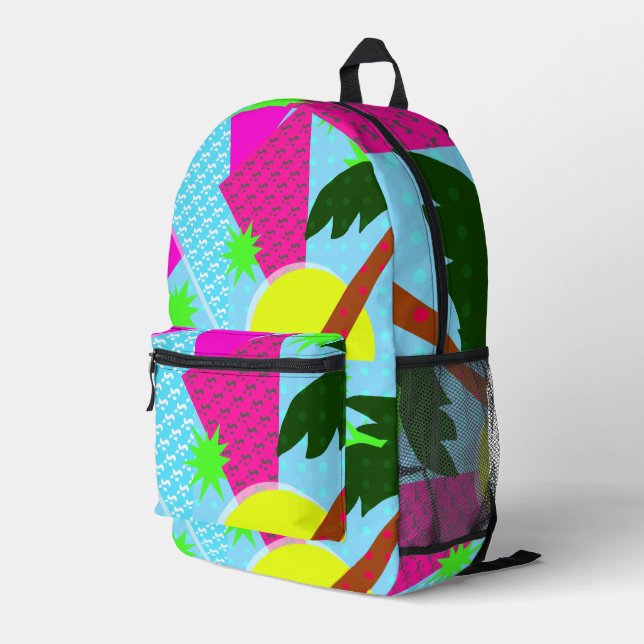 Fun Retro Palm Neon Epic Eighties Pattern Printed Backpack (Back Corner Right)
