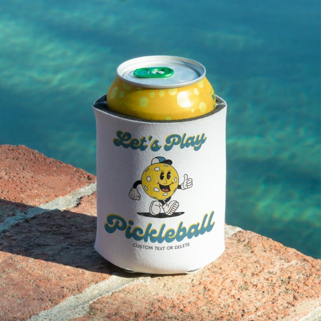 Fun Retro Pickleball Cartoon Mascot Personalised  Can Cooler (In Situ Pool)