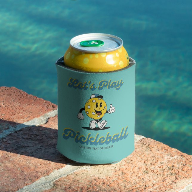 Fun Retro Pickleball Cartoon Mascot Personalised  Can Cooler (In Situ Pool)