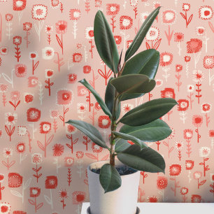Fun Retro Pink Floral Pattern Wallpaper