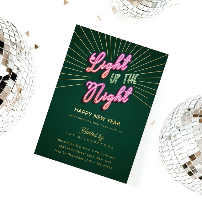 Fun Retro Pink Green Neon Happy New Year Party (Creator Uploaded)