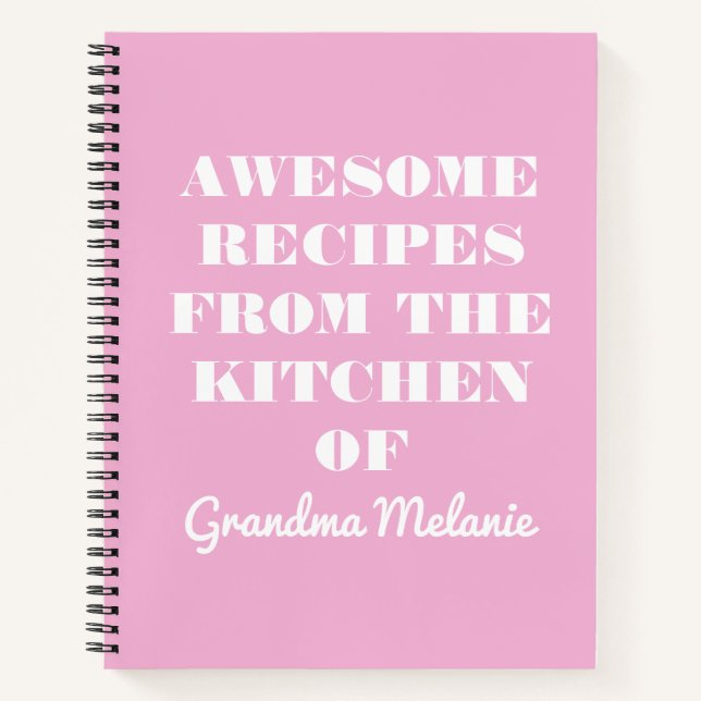 Fun Retro Pink Typography Grandma Recipe Notebook (Front)