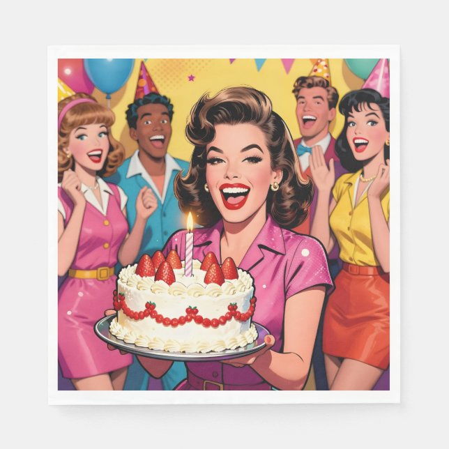 Fun Retro Pop Art Comic Mid-Century Birthday Napkin (Front)