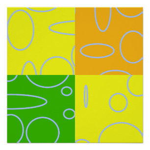 Fun Retro Quad Circles Loops Yellow Green Orange Poster