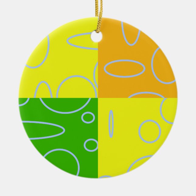 Fun Retro Quad Yellow Green Orange Geometric  Ceramic Tree Decoration (Front)