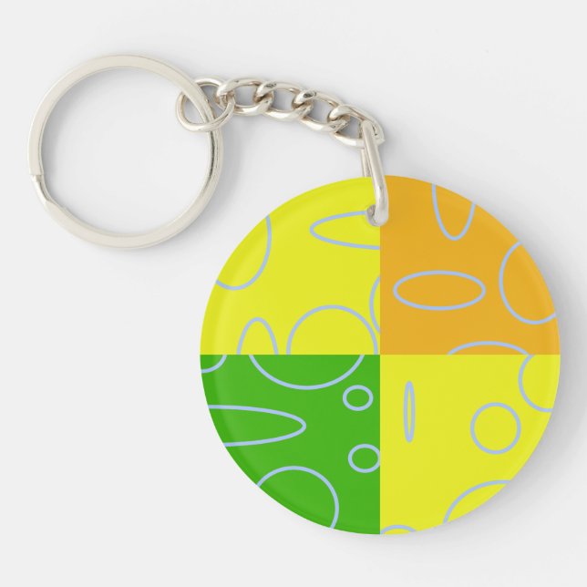 Fun Retro Quad Yellow Green Orange Geometric  Key Ring (Front)