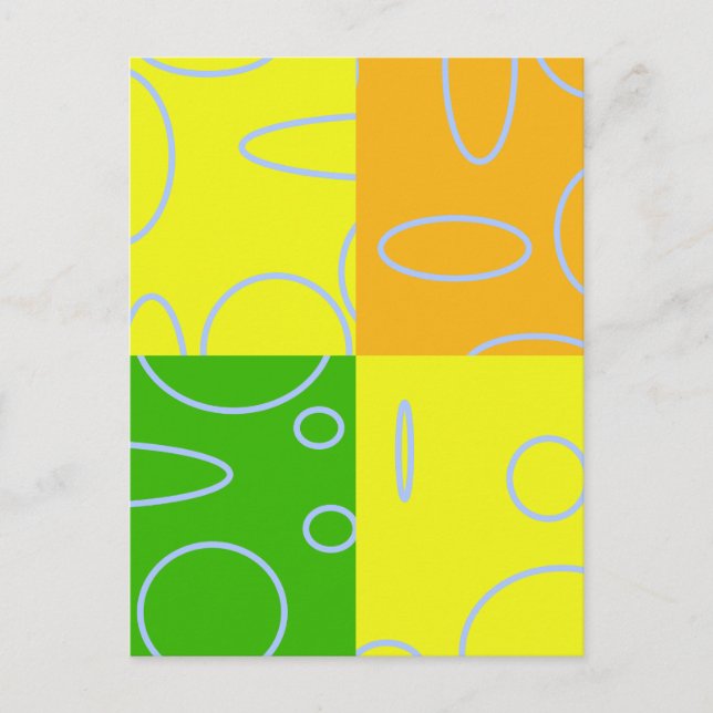 Fun Retro Quad Yellow Green Orange Geometric Postcard (Front)