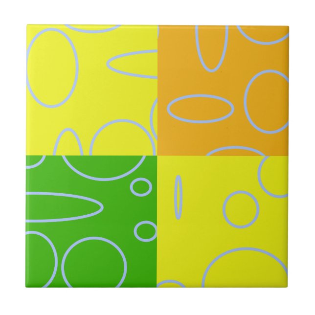 Fun Retro Quad Yellow Green Orange Geometric  Tile (Front)