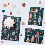 Fun Retro Robot Cute Dark Wrapping Paper Sheet<br><div class="desc">Cute retro vintage 1950s robot design on a dark background.  Set includes three different scales. Original art by Nic Squirrell.</div>