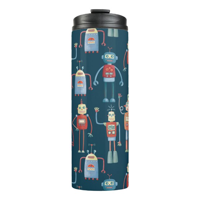Fun Retro Robot Pattern Thermal Tumbler (Front)
