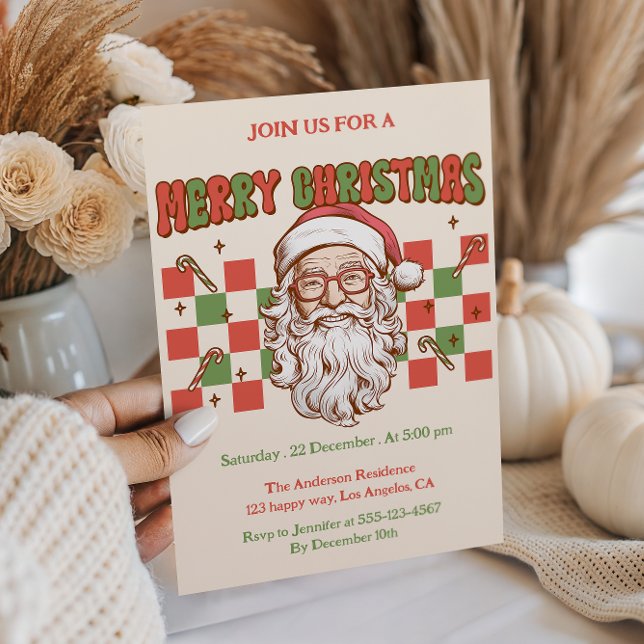Fun Retro Santa Merry Christmas Party Invitation (Creator Uploaded)