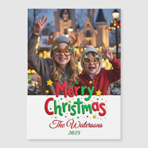 Fun Retro Script Merry Christmas Letterpress Photo