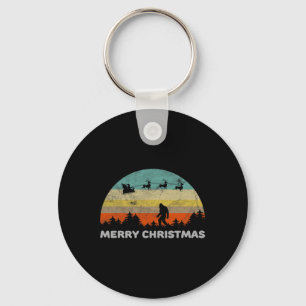 Fun Retro Style Big Foot Merry Christmas Yeti Key Ring