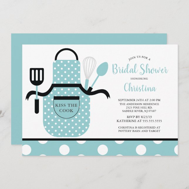 Fun Retro Turquoise Kitchen Bridal Shower Invitation (Front/Back)