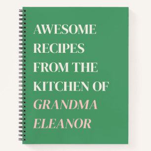 Fun Retro Typography Pink Green Grandma Recipe Notebook
