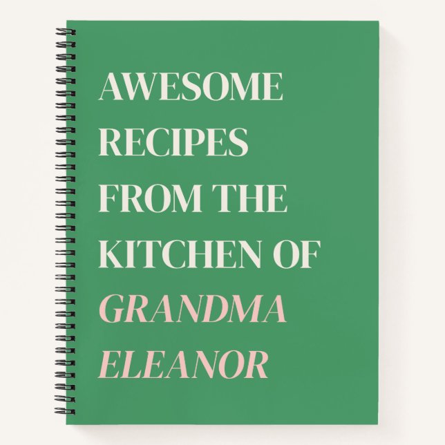 Fun Retro Typography Pink Green Grandma Recipe Notebook (Front)