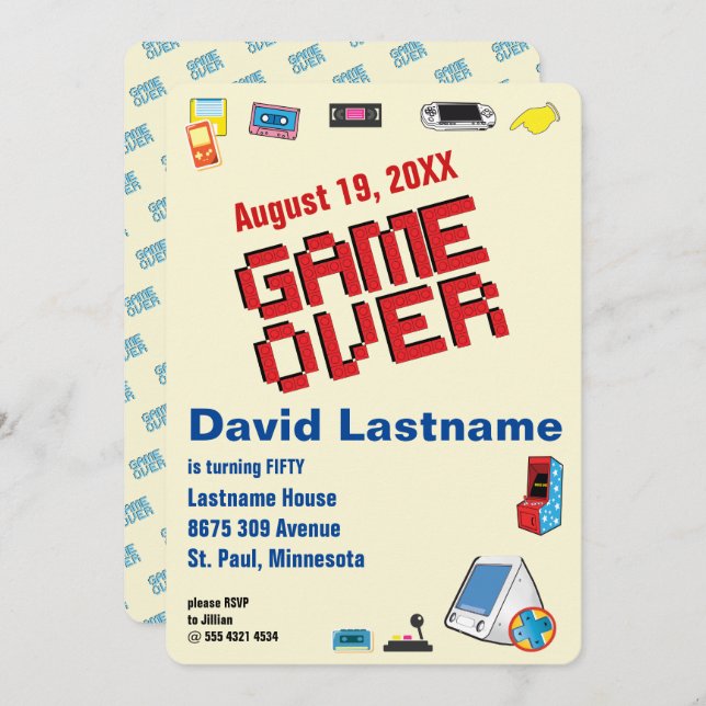 Fun Retro Video Gamer 🎮 50th Birthday 40th 60th Invitation (Front/Back)