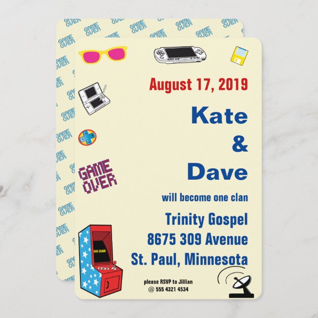 Fun Retro Video Gamer 🎮💍 Wedding  Invitation (Front/Back)