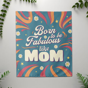 Fun Retro Vintage Psychedelic Mum Quote Typography Tapestry