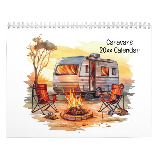 Fun Retro Watercolor Style Caravans  Calendar (Cover)