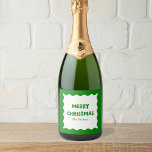 Fun Retro Wavy Green Trendy Custom Chic Christmas Sparkling Wine Label<br><div class="desc">Add a touch of playful nostalgia to your holiday toasts with this retro-inspired Christmas champagne label! Featuring a bold red and green colour palette with a chic scalloped border, this label captures a festive, vintage vibe. Personalise it with your family name or a holiday message for an extra-special touch, perfect...</div>