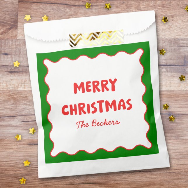 Fun Retro Wavy Red and Green Custom Chic Christmas Favour Bags (Creator Uploaded)