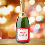 Fun Retro Wavy Red and White Custom Chic Christmas Sparkling Wine Label<br><div class="desc">Add a touch of playful nostalgia to your holiday toasts with this retro-inspired Christmas champagne label! Featuring a bold red and green colour palette with a chic scalloped border, this label captures a festive, vintage vibe. Personalise it with your family name or a holiday message for an extra-special touch, perfect...</div>