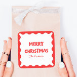 Fun Retro Wavy Red and White Custom Chic Christmas Square Sticker<br><div class="desc">Add a touch of playful nostalgia to your holiday festivities with this retro-inspired Christmas sticker! The bold red and white colour palette, paired with a chic scalloped border, creates a classic yet joyful design that catches the eye. Personalise it with your family name for a unique holiday accent, perfect for...</div>